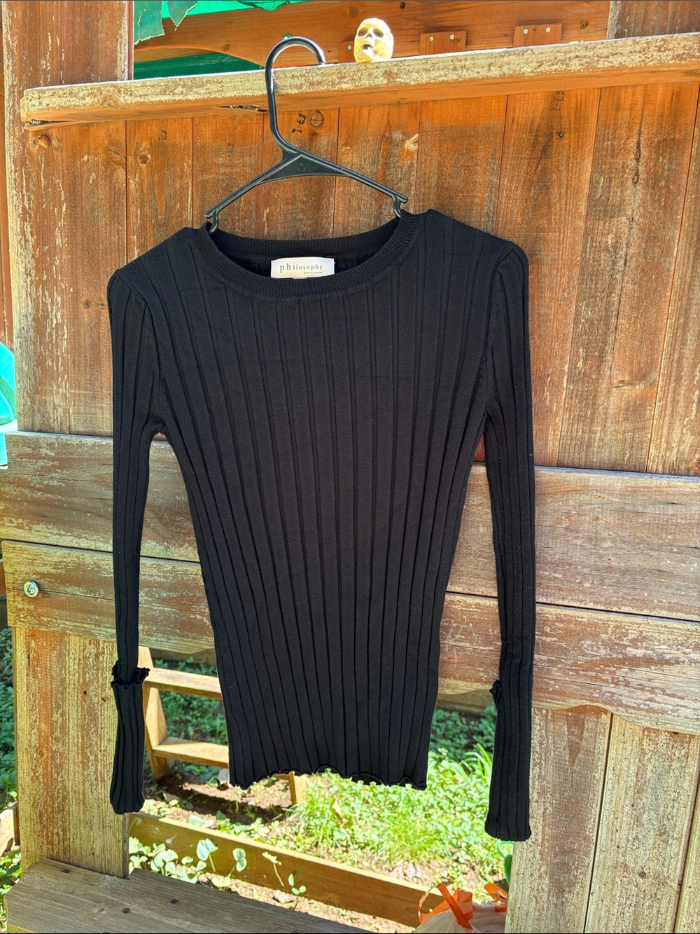 Philosophy Slim Black Ribbed Long-Sleeve Top